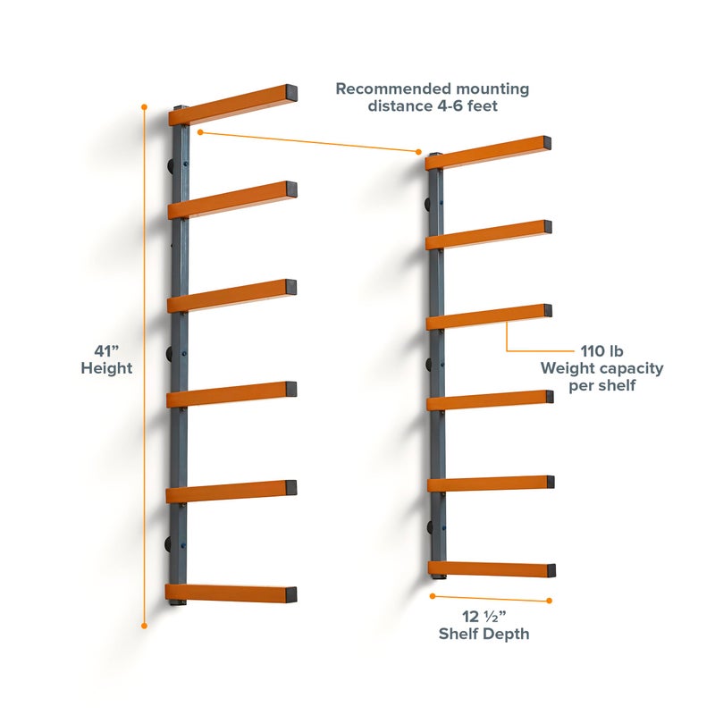 Bora Wood Organizer and Lumber Storage Metal Rack with 6-Level Wall Mount – Indoor and Outdoor Use, In Orange | PBR-001 - Image 3