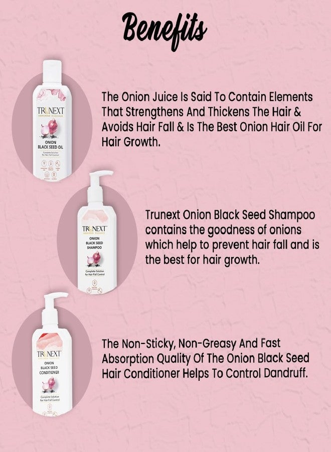 Trunext Onion Black Seed Hair Fall Control Shampoo for Complete Solution - 300ml, Hair Conditioner for Women - 300ml, Hair Oil original Healthy & Strong Hair - 200ml Men & Women (Combo Pack of 3) - Image 5