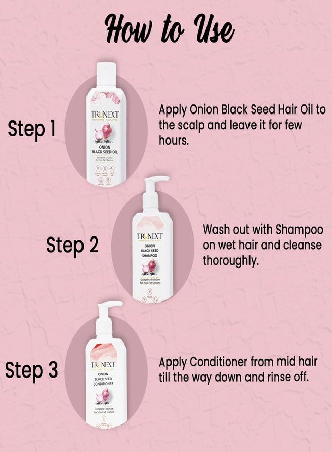 Trunext Onion Black Seed Hair Fall Control Shampoo for Complete Solution - 300ml, Hair Conditioner for Women - 300ml, Hair Oil original Healthy & Strong Hair - 200ml Men & Women (Combo Pack of 3) - Image 4