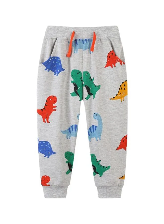 YUNIQEE Grey Regular Fit Mid Rise Printed Trackpant