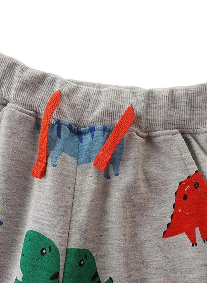 YUNIQEE Grey Regular Fit Mid Rise Printed Trackpant