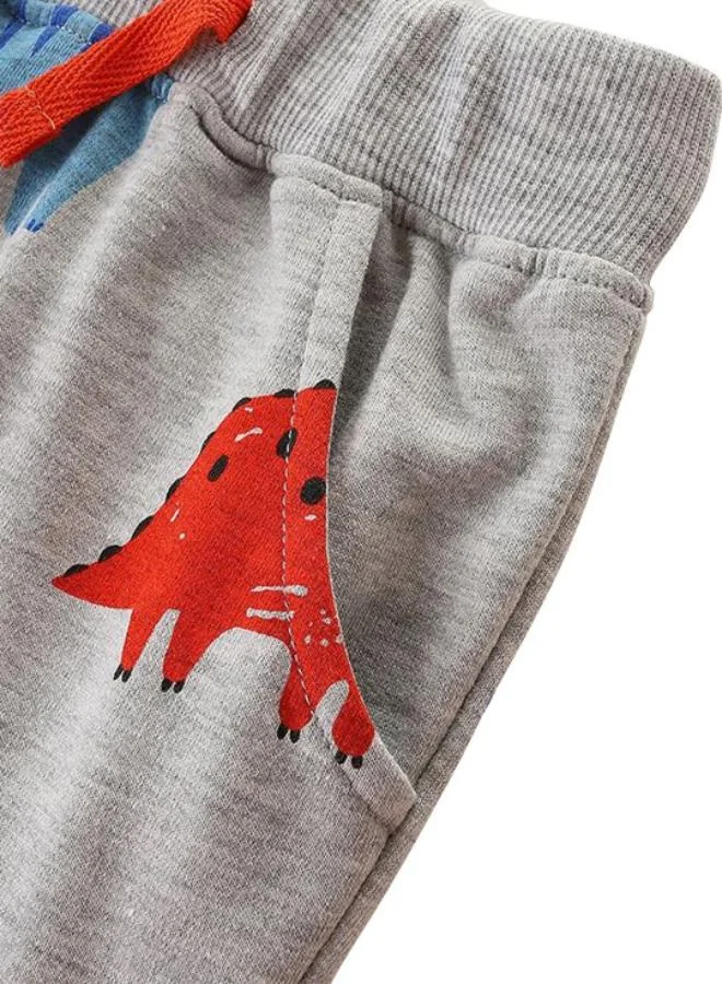YUNIQEE Grey Regular Fit Mid Rise Printed Trackpant