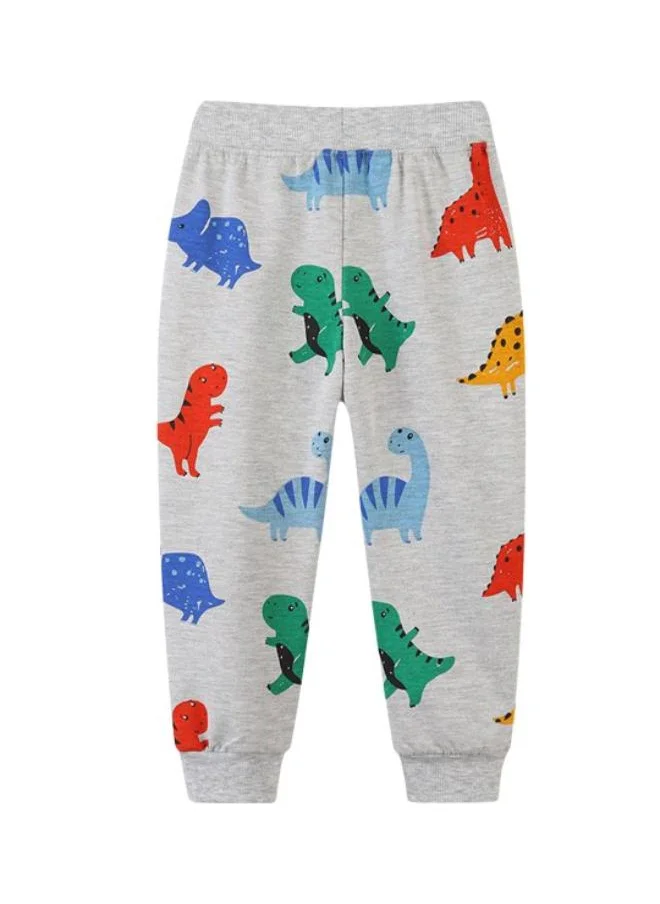 YUNIQEE Grey Regular Fit Mid Rise Printed Trackpant