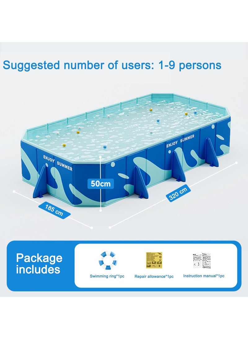 AUTOYSUR مسبح قابل للطي وغير قابل للنفخ للأطفال والكبار، سهل التركيب والتخزين، تصميم خارجي متين، مناسب للعائلات في الفناء الخلفي والحديقة المائية (أزرق - 320 × 185 × 50 سم) - Image 2