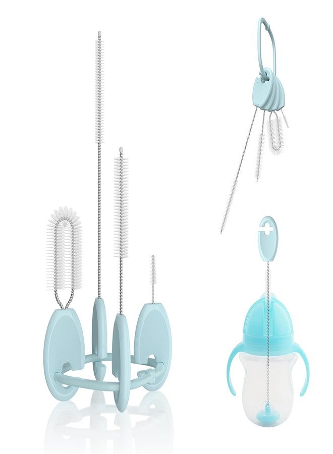 VOGOGE Baby Straw Brush Set, 4 Piece Cleaner Kit with Standable Key Ring - for Sippy Cups, Weighted Straw Cups & Baby Bottles - Designed for 0-24 Months, Blue - Image 1
