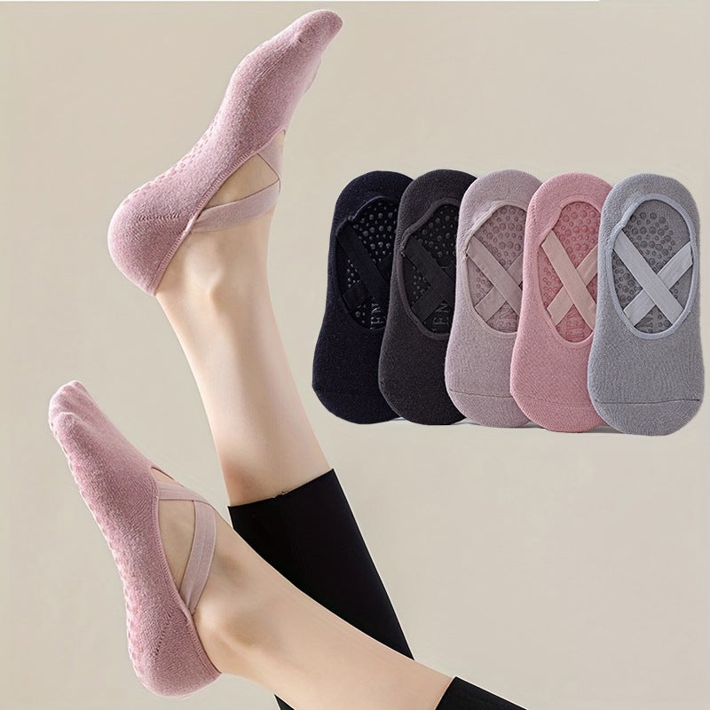 Women's Non-Slip Yoga Socks for Pilates and Floor Workouts, Solid Colour No-Show Socks - Image 3