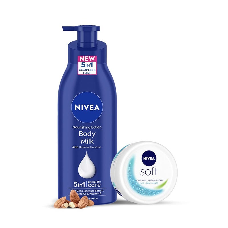 Nivea Ultimate Combo- Body Milk 400Ml 5 In 1 Complete Care Nourishing Body Lotion & Soft 200Ml Moisturizing Cream With Vitamin E, Jojoba Oil - Image 1