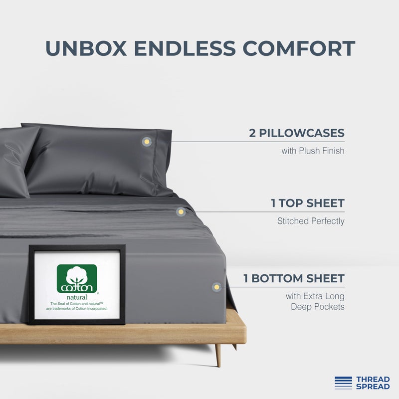 THREAD SPREAD انتشار الخيط 100 ٪ أوراق القطن المصرية في كاليفورنيا حجم الملك - 1500 Thread Count 4 PC Cal King Sheets Cotton Cotton Coleing Sateen Sheets High Thread Count Count - Image 3