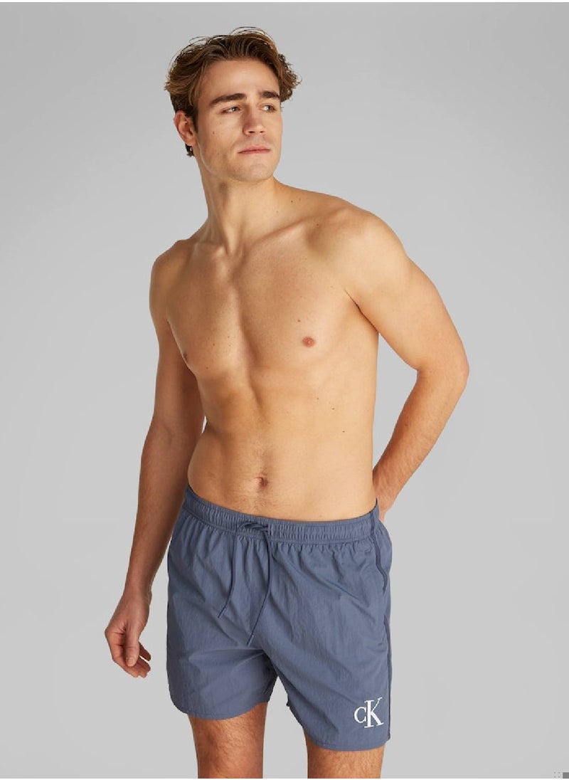 Calvin Klein Jeans Men's Medium Drawstring Swim Shorts - CK Monogram - Nylon, Grey  - Image 1