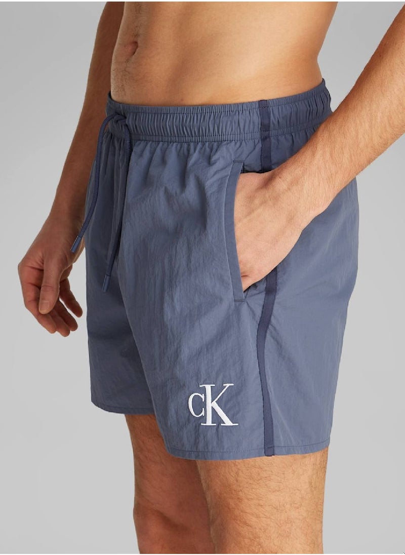 Calvin Klein Jeans Men's Medium Drawstring Swim Shorts - CK Monogram - Nylon, Grey  - Image 5