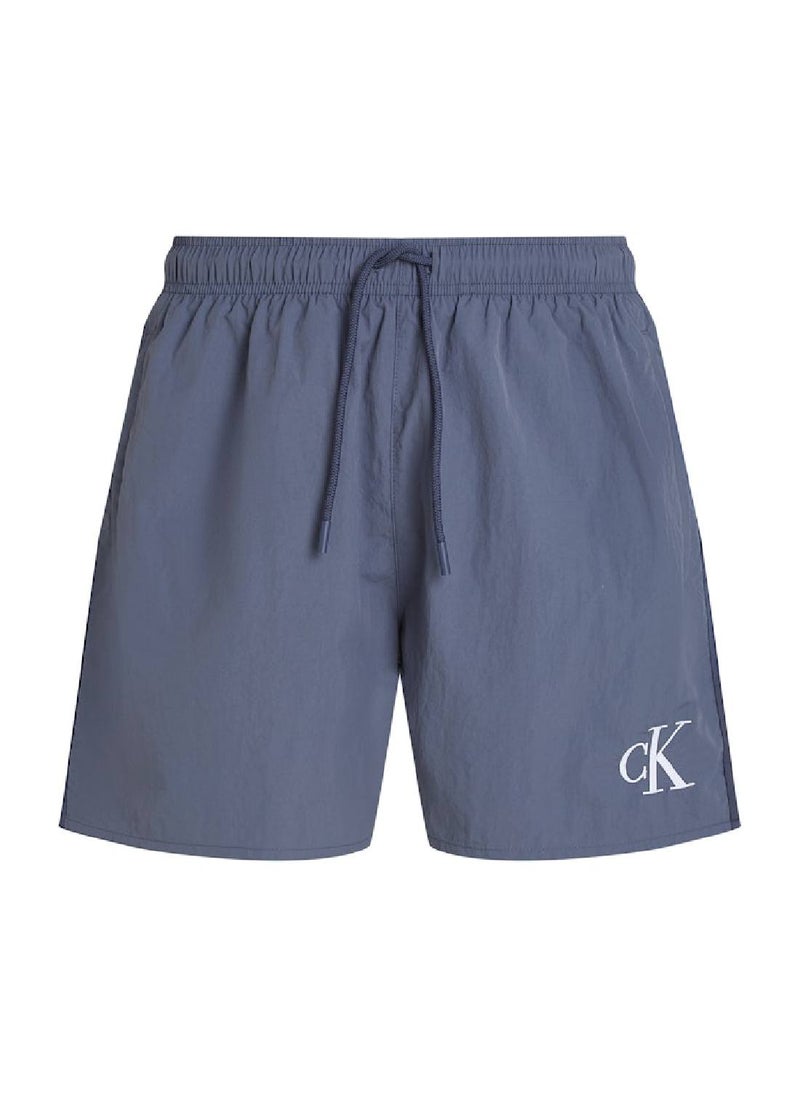 Calvin Klein Jeans Men's Medium Drawstring Swim Shorts - CK Monogram - Nylon, Grey  - Image 2