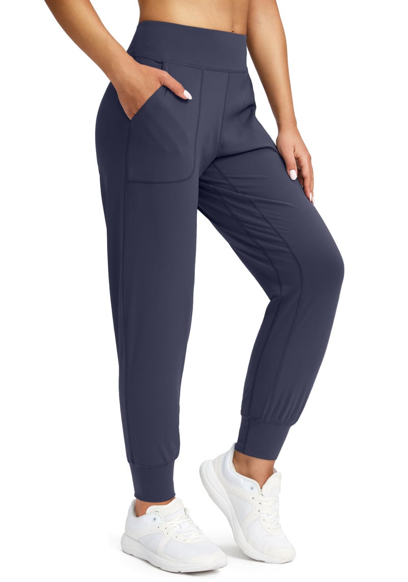 Soothfeel Women's Joggers with Zipper Pockets High Waisted Athletic Workout Yoga Pants Joggers for Women Petite (Navy Blue, M) - Image 1