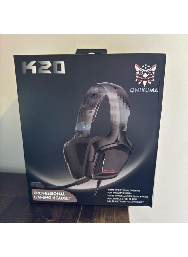 ONIKUMA K20 JACK:USB+3.5MM Stereo Gaming Headset with LED Light and Noise Isolating Microphone for Mobile/PC/PS4/Xbox One and Mac Over Ear Black - Image 1