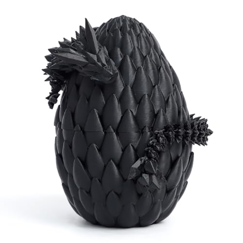 Flavery 3D Dragon Egg Easter Egg with Flexible Dragon Inside Large 3D Printed GiftFigurine Decor Executive Desk Toy12 Dragon Black - Image 1