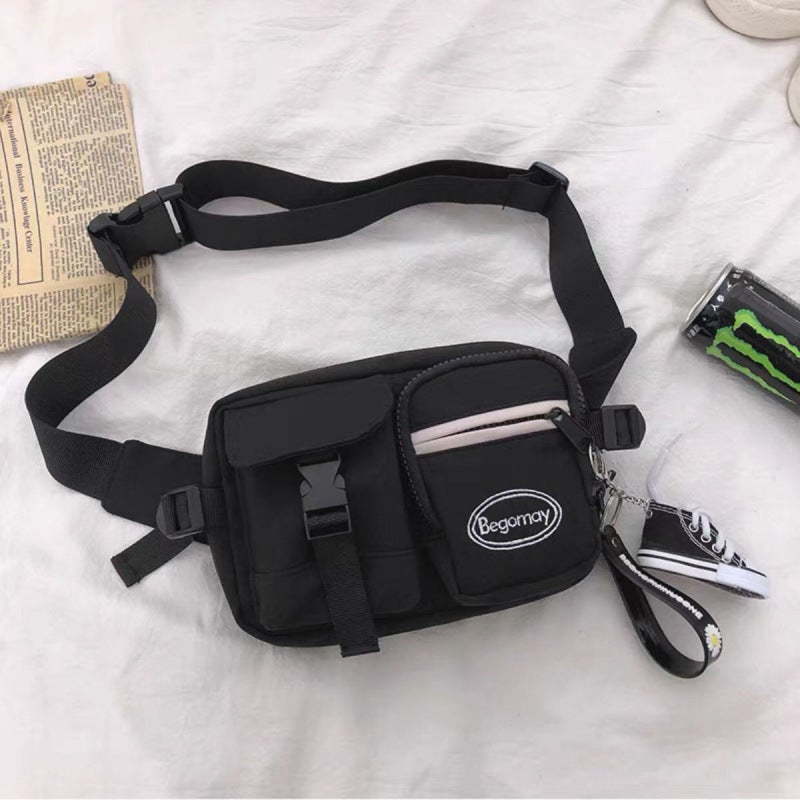 Instagram Popular Brand Crossbody Bag Mens Shoulder Bag Japanese Style Fashionable Hip-hop Chest Bag Distinctive Small Satchel Womens Waist Bag 9389 black