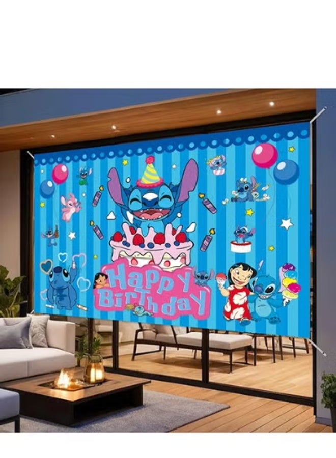 Stitch Banner Background Cloth Children's Birthday Party Photo Background Cloth-150x100cm - Image 1