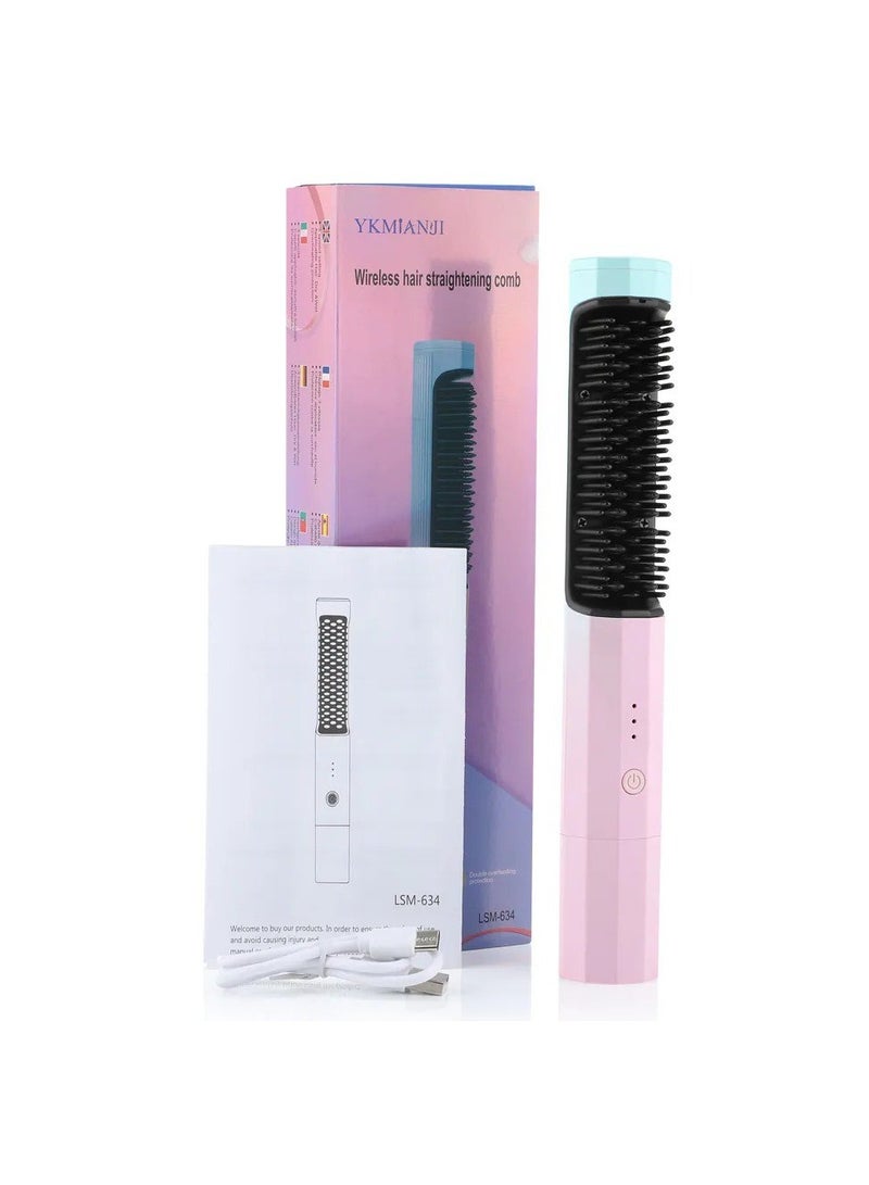 BAIG Cordless Electric Hair Straightener, Hair Straightening Brush, Fast Heating Comb, USB Charging, Hair Dryer Curling, Hair Styling - Image 1