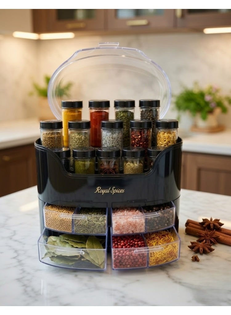 16-Piece Spice Jar Set and Kitchen Organizer with 4 Extra Storage Drawers, Spice Storage Collection for Kitchen Countertops and Shelves - (B) - Image 1