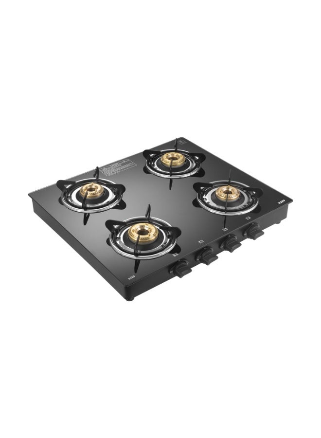 KAFF Cooktop | 4 Burners with Slim Line Design 58 CM | High Efficiency Brass Burners, Black Tempered Glass | Matt Enamelled Pan Support | Black | CTR58-4B - Image 1