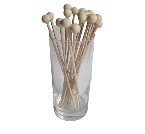 Adaamya® - 50 Pcs Wooden Disposable Round Bamboo Beverage Ball Top Fancy Stirrer Sticks 8" Drinks, Cocktail, Coffee, Tea, Soup Stirrer for Bar, Coffee Shops, Restaurants and Cafeterias (50) - Image 1