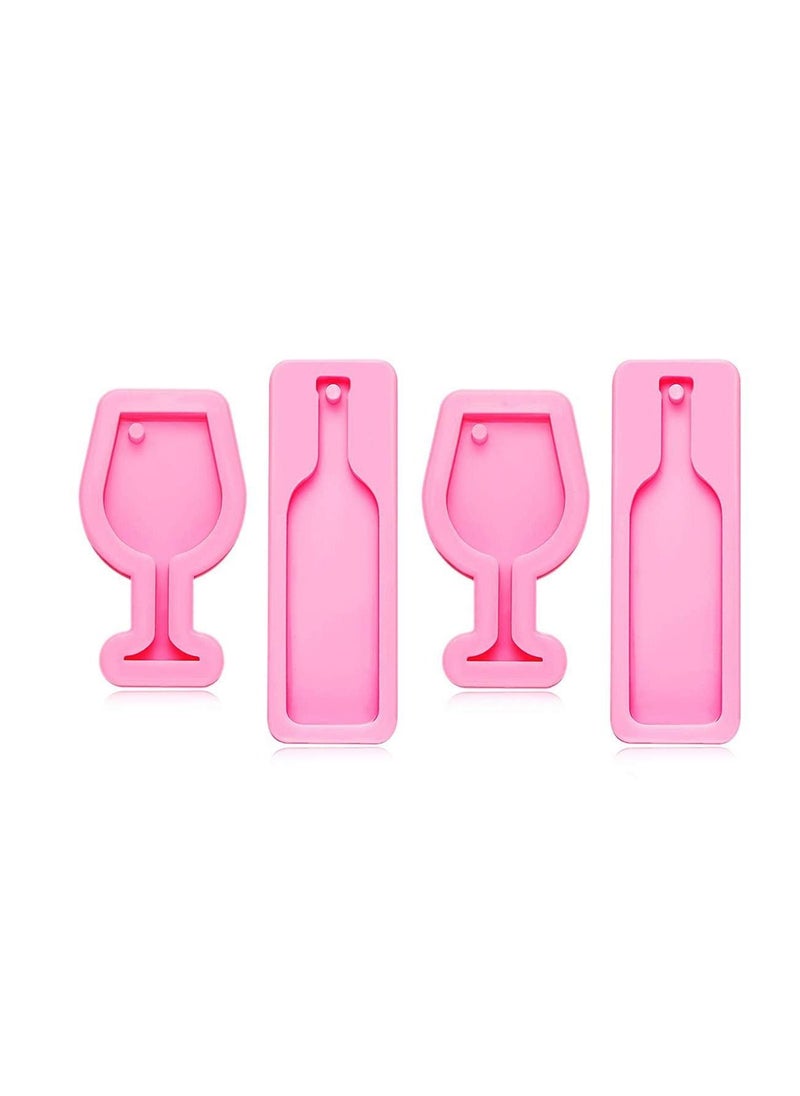 Y&D - 4 Pieces Silicone Keychain Mold Mini Glass Goblet Tumbler Bottle Shape Fondant for DIY Pendant Trinket Luggage Tag Pudding Jelly Shots Desserts Candy Cake - Image 1
