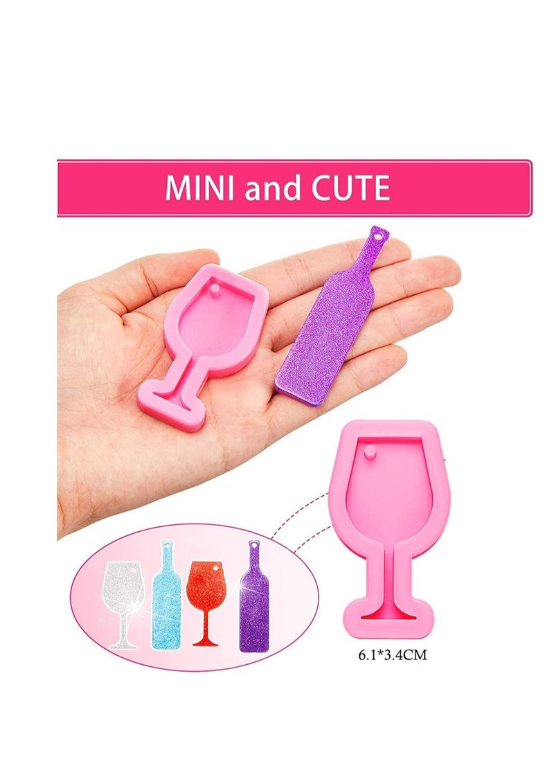 Y&D - 4 Pieces Silicone Keychain Mold Mini Glass Goblet Tumbler Bottle Shape Fondant for DIY Pendant Trinket Luggage Tag Pudding Jelly Shots Desserts Candy Cake - Image 1