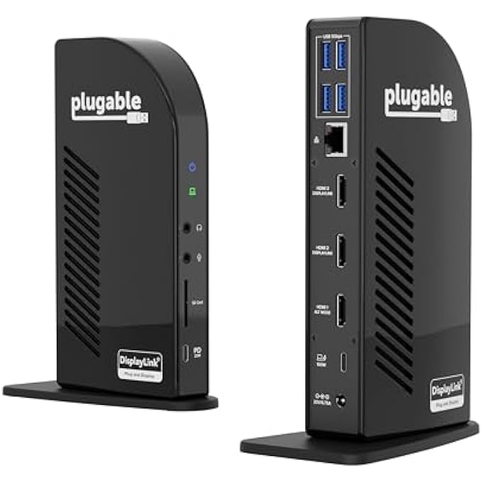 Plugable USB-C TRIPLE DISPLAY DOCKING STATION WITH CHARGING SUPPORT/POWER DELIVERY FOR COMPATIBLE WINDOWS USB C AND THUNDERBOLT 3 COMPUTERS. - Image 1