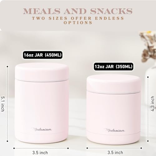 Modaniam Stainless Steel Insulated Food Jar Set of 2 (16oz + 12oz), Wide Mouth, Soup Thermo for Hot Food, Lunch Container, Insulated Soup Bowl, Hot and Cold Insulated Lunch Box, Pink - Image 5
