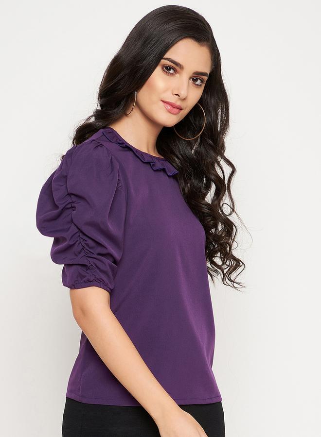 WineRed Women  Purple Ruffle Neck Top - Image 2