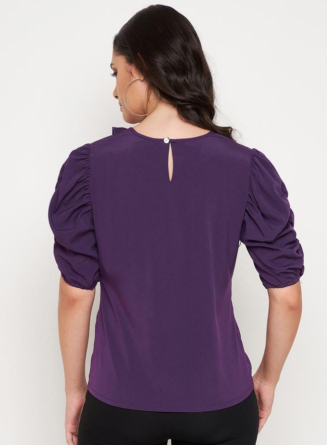 WineRed Women  Purple Ruffle Neck Top - Image 5