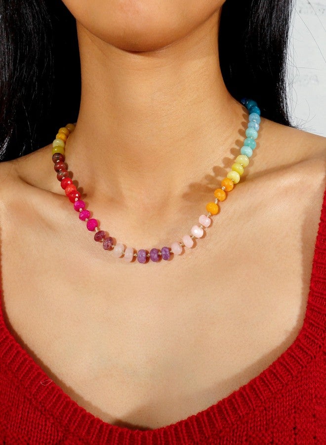 Badu Gemstone Beaded Necklace for Women Colorful Natural Stone Beach Rainbow Necklace Jewelry Gift - Image 4