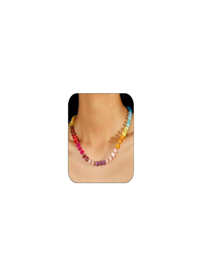 Badu Gemstone Beaded Necklace for Women Colorful Natural Stone Beach Rainbow Necklace Jewelry Gift - Image 1