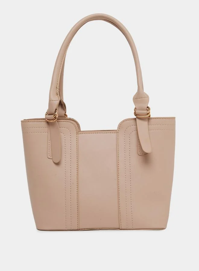 Styli Styli Contrast Stitch Shoulder Bag with Zip Closure