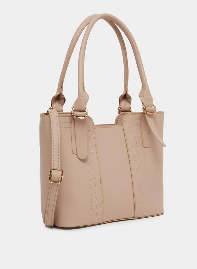 Styli Styli Contrast Stitch Shoulder Bag with Zip Closure