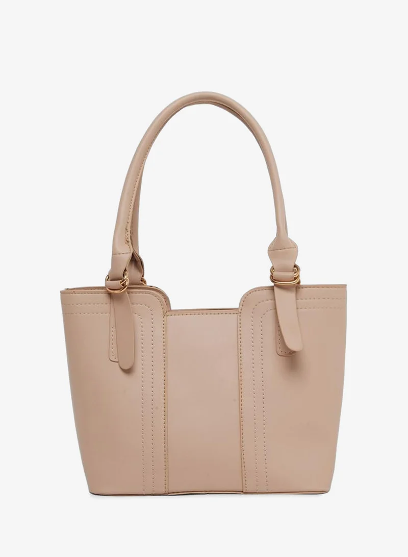Styli Styli Contrast Stitch Shoulder Bag with Zip Closure