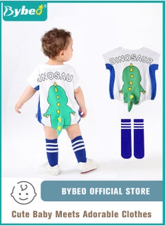 Bybeo Baby Short Sleeve Round Neck Bodysuit with A Pair of Socks, Infant Cute Animal Onesies for Newborn Boys and Girls 90cm  - Image 1