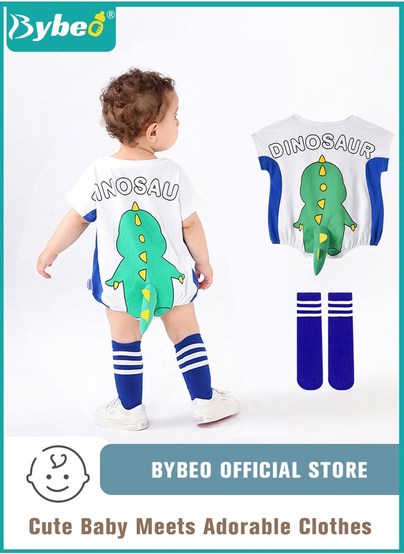 Bybeo - Baby Short Sleeve Round Neck Bodysuit with A Pair of Socks, Infant Cute Animal Onesies for Newborn Boys and Girls 90cm - Image 1