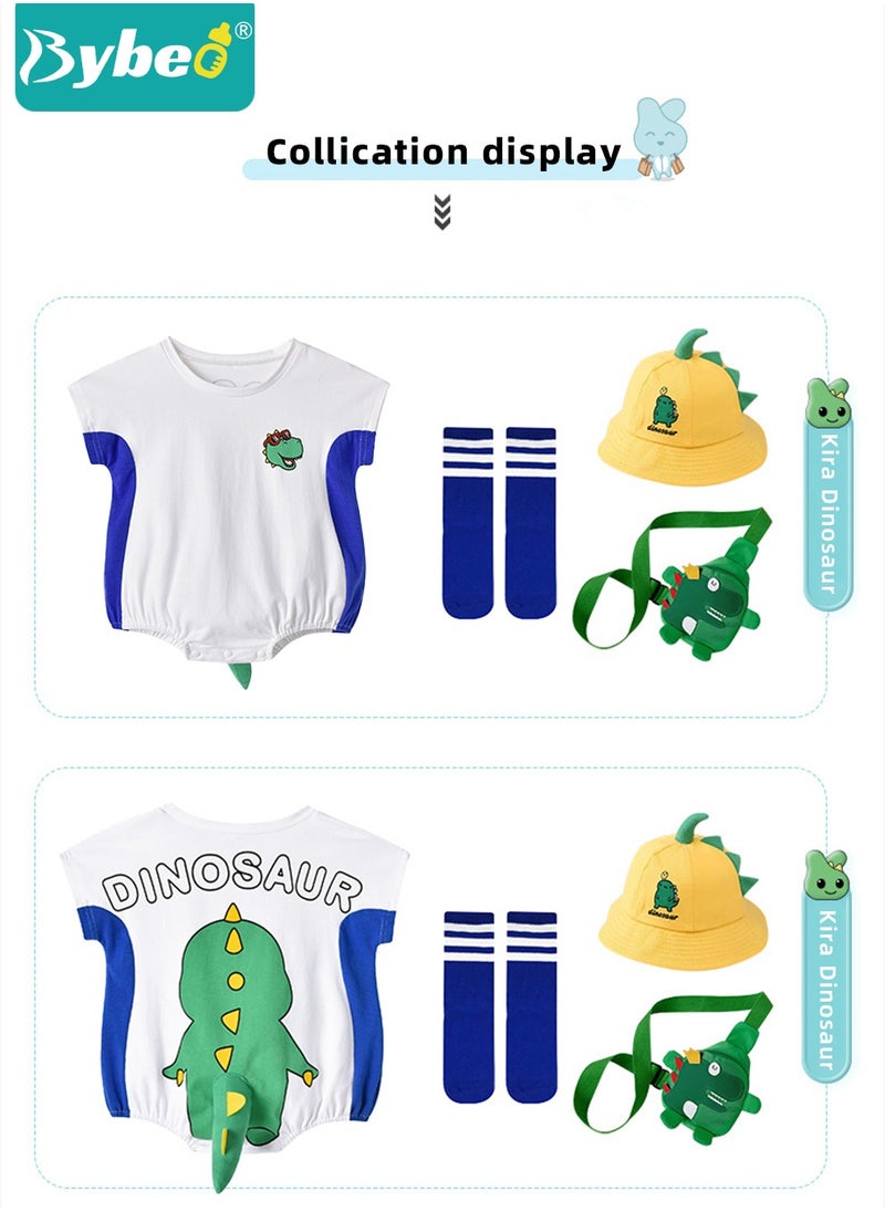 Bybeo - Baby Short Sleeve Round Neck Bodysuit with A Pair of Socks, Infant Cute Animal Onesies for Newborn Boys and Girls 90cm - Image 1