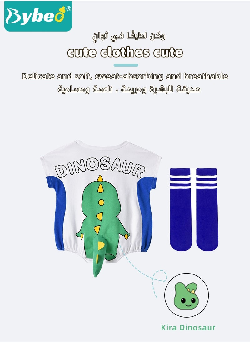 Bybeo - Baby Short Sleeve Round Neck Bodysuit with A Pair of Socks, Infant Cute Animal Onesies for Newborn Boys and Girls 90cm - Image 1