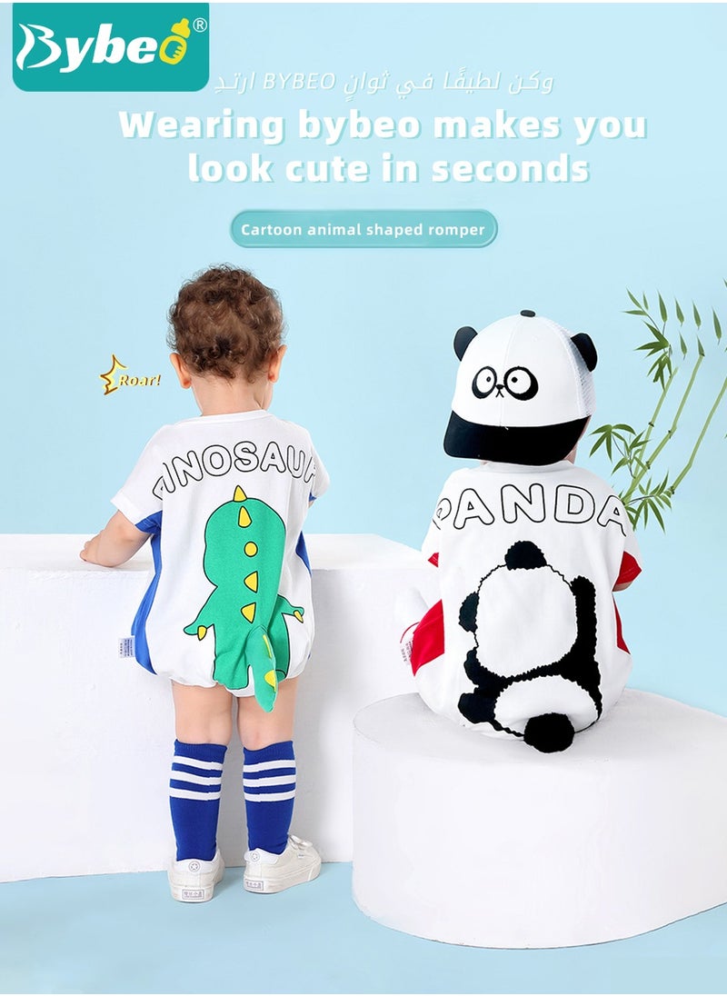 Bybeo - Baby Short Sleeve Round Neck Bodysuit with A Pair of Socks, Infant Cute Animal Onesies for Newborn Boys and Girls 90cm - Image 1