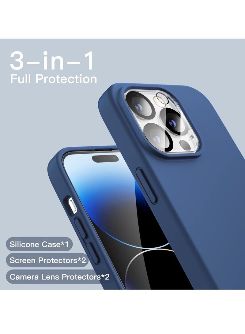 MUNTAQI iPhone 14 Pro Max 5-in-1 Case – Blue Liquid Silicone with 2 Screen Protectors, 2 Camera Lens Protectors, Full Body Shockproof Drop Protection, 6.7 Inch - Image 2