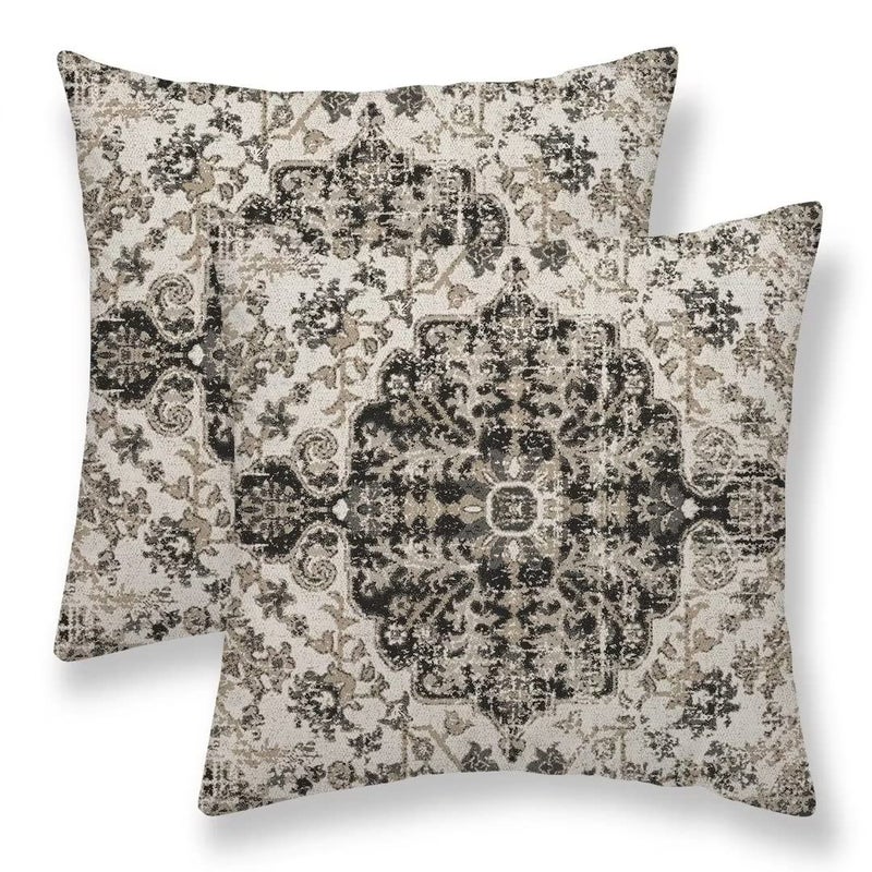 Sunshineyan Boho Throw Pillow Covers 20x20 Set of 2 Black Brown Carpet Pattern Pillow Covers Ethnic Rustic Farmhouse Cushion Cases Linen Decorative Gifts for Couch Sofa Indoor Outdoor