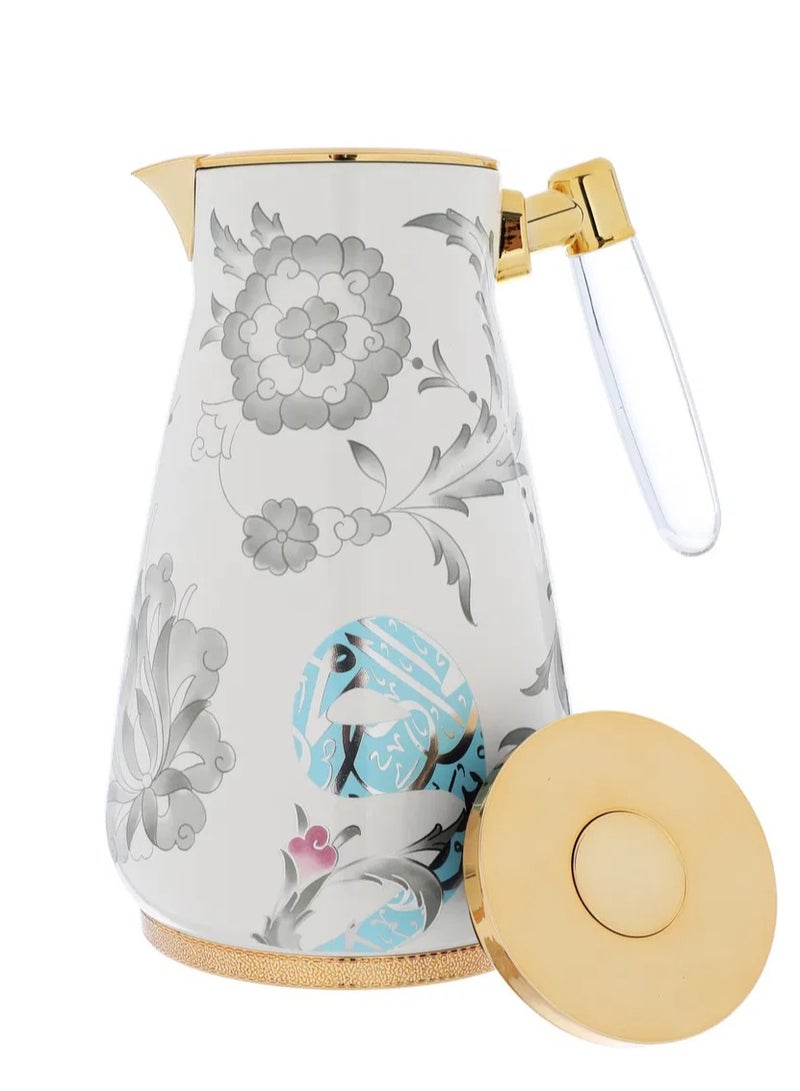 السيف غاليري طقم ترامس ولاء السيف غاليري، 0.75 /1لتر، قطعتين، حافظة داخلية زجاج حراري، هيكل خارجي استيل - أبيض - Image 2