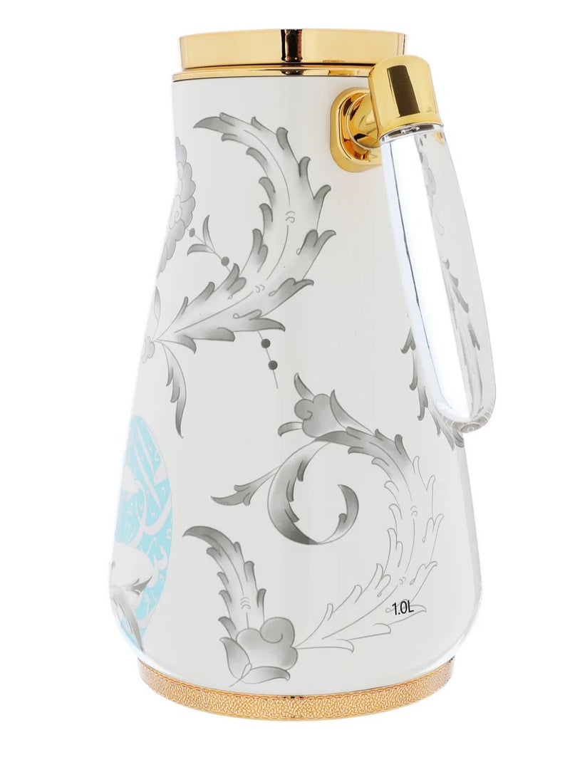 السيف غاليري طقم ترامس ولاء السيف غاليري، 0.75 /1لتر، قطعتين، حافظة داخلية زجاج حراري، هيكل خارجي استيل - أبيض - Image 4