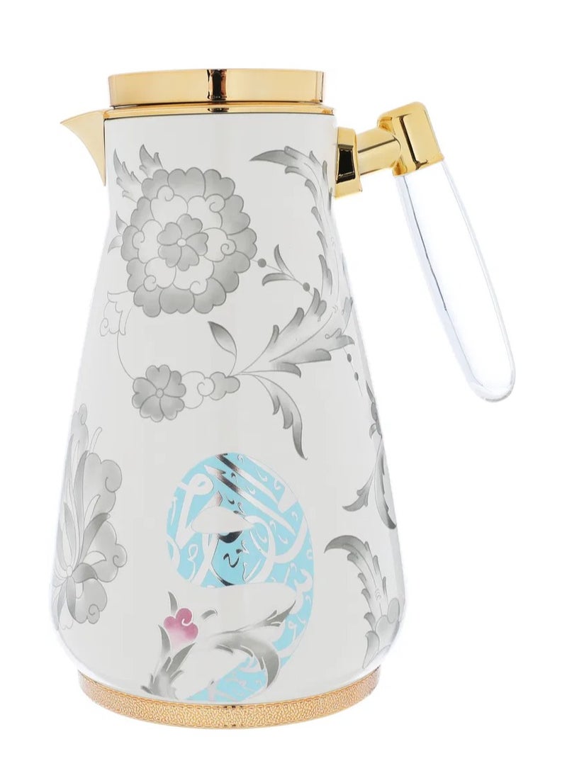 السيف غاليري طقم ترامس ولاء السيف غاليري، 0.75 /1لتر، قطعتين، حافظة داخلية زجاج حراري، هيكل خارجي استيل - أبيض - Image 3