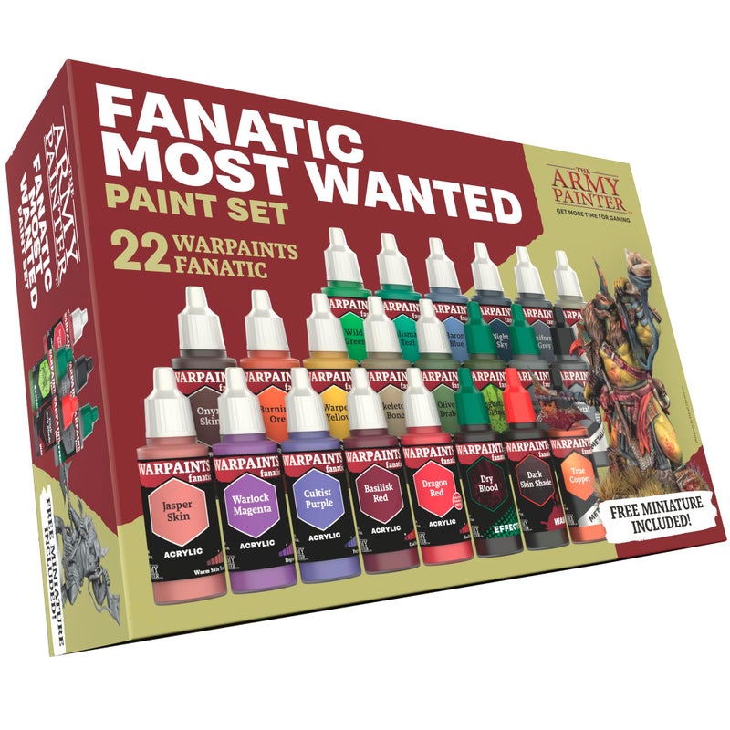 The Army Painter Warpaints Fanatic Most Wanted Paint Set 22 x 18ml Acrylic Paint incl Skin Tones Metallics Effects 1 Wash Primer 1 Miniature Miniature Paint for DD Warhammer Miniatures