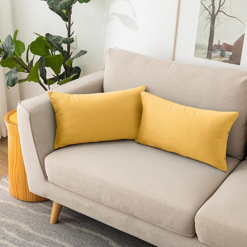 NiNi ALL Decorative Throw Pillow Covers Velvet 12x20 Inch Pack of 2 Yellow Cushion Covers Soft for Couch Sofa Bedroom Living Room Outdoor - Image 5