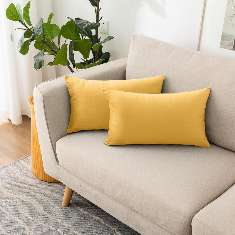 NiNi ALL Decorative Throw Pillow Covers Velvet 12x20 Inch Pack of 2 Yellow Cushion Covers Soft for Couch Sofa Bedroom Living Room Outdoor - Image 1