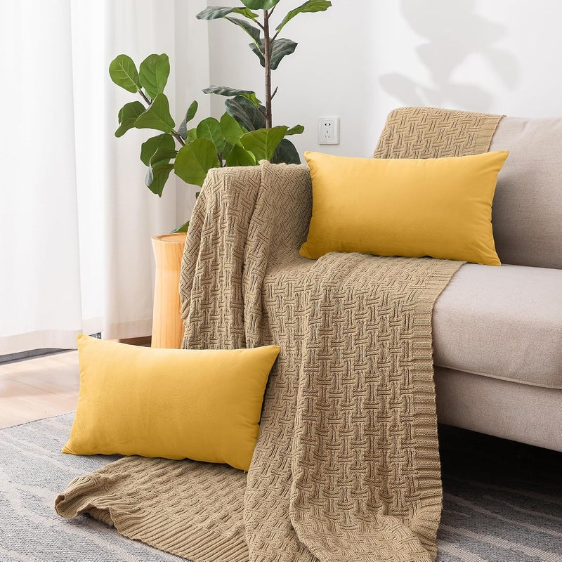 NiNi ALL Decorative Throw Pillow Covers Velvet 12x20 Inch Pack of 2 Yellow Cushion Covers Soft for Couch Sofa Bedroom Living Room Outdoor - Image 3