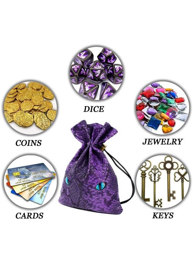 Byhoo - Dnd Dice Bag Can Cover 6 Dice Sets Glow In The Dark Eyes D And D Dice Storage Pouch Purple Dragon Leather Coins Bag For Fantasy Dragons And Dungeons Games Accessories Drawstring Dice Pouch - Image 1